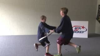 12U Off Ice Upper \u0026 Lower Body Hopping Tug of War Push of War with Stick - Hockey Drills