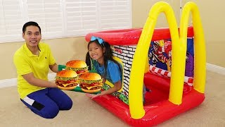 Wendy Pretend Play w/ McDonald’s Inflatable Restaurant Drive Thru Food Toy