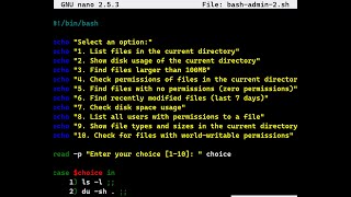 learn linux bash scripting create a simple 10 admin menu with 1 line command