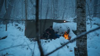 Sleeping Overnight in a Snowstorm Under a Rock | Surviving in Sub-Zero Temperatures