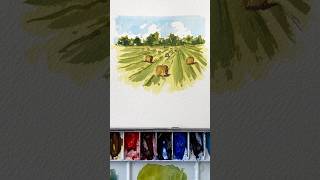 One point perspective with a field 🌾 #watercolor #drawingtutorial #art #watercolorpainting