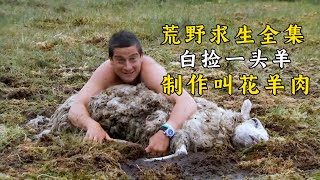 一口氣看完貝爺荒島求生全集，撿到一頭羊，搭建枯草庇護所，每天吃烤肉！紀錄片