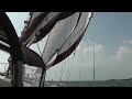 pearson 36 cutter sailing pensacola bay in 22 knots of wind. 1080p