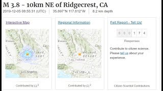 Earthquake  Orange County and Ridgecrest California M3.1 and M3.8