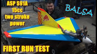 ASP S91A 15cc glow engine powered SCRATCHBUILD 1.2M Flying wing FIRST START