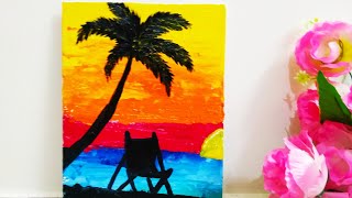 Beach Sunset Abstract Acrylic Painting | Easy Abstract Painting Demo | For Beginners | Satisfying