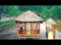 The strong-willed girl built farm - Building a log cabin on the lake, roofed with thatch