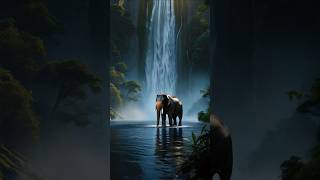 A Massive Elephant playing at Water falls