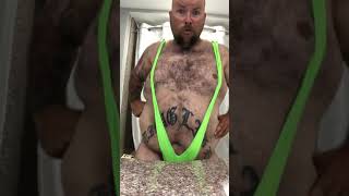 Fat guy dancing in borat bikini