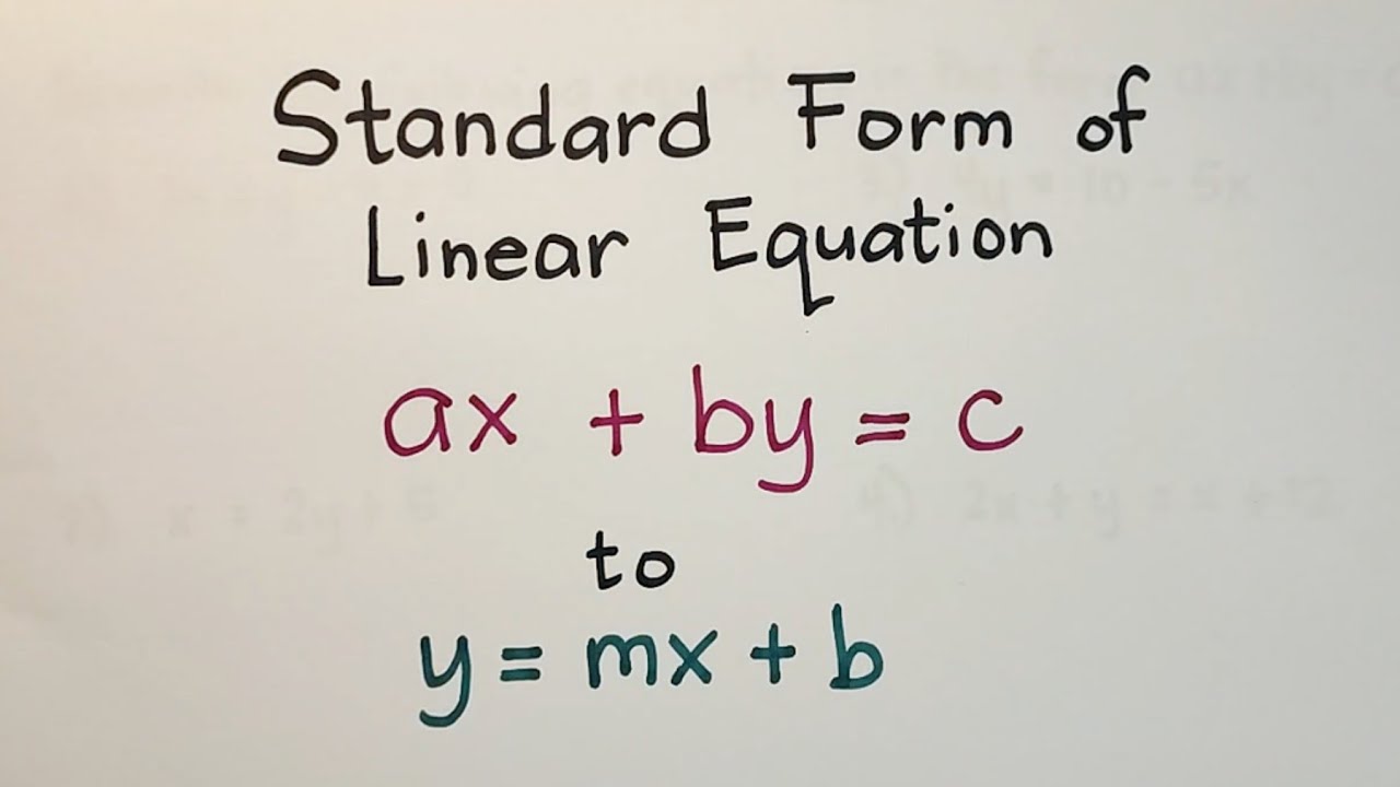 Standard Form And Slope Intercept Form Of Linear Equation In Two ...