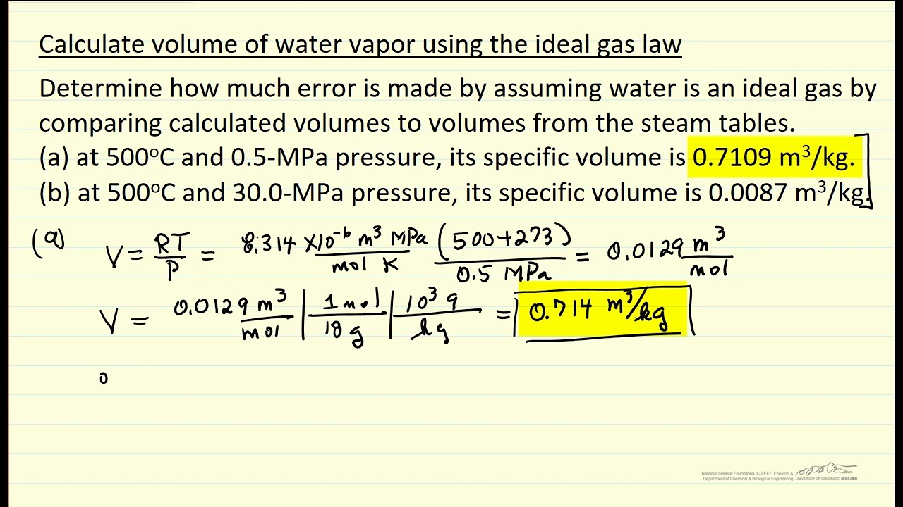 Calculate Specific Volume Of Water Vapor Using Ideal Gas Law - YouTube