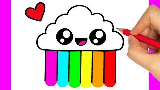 HOW TO DRAW A RAINBOW EASY STEP BY STEP - how to draw a cloud easy - how to draw a cute rainbow
