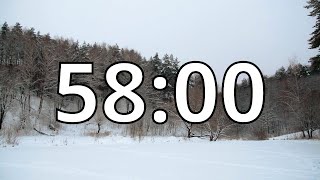 58 Minutes Winter Timer Countdown With Music and Alarm (Simple Beep)