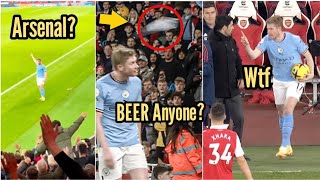 Kevin De Bruyne Teasing Arsenal Fans as Beer bottle Thrown at De Bruyne \u0026 Arteta Pushed by De Bruyne