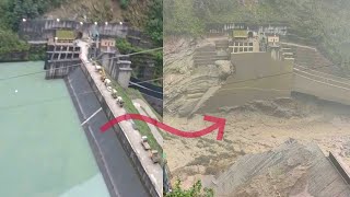 DAM Destroyed! Millions of Tons Flooded Sikkim, India. Teesta river and Chungthang dam.