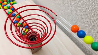 Marble Run Race ☆ Spring Circle ＋ Railroad crossing barrier ＋ Rotating circle plate ＋ Truck + Cuboro