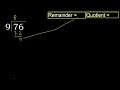 divide 76 by 9 . remainder quotient . division with 1 digit divisors . how to do division