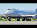 (4K) EPIC close up View! Silkway Boeing 747 landing, taxi and take-off at Liège airport