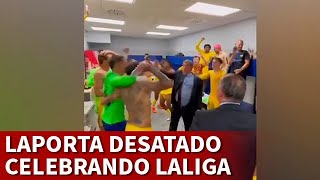 LAPORTA, CELEBRACIÓN DE LALIGA LOCA, EUFÓRICA Y DESATADO CON LOS JUGADORES |  AS