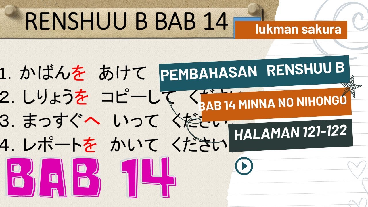 Lengkap Renshuu B Bab 14 Minna No Nihongo 1 Youtube