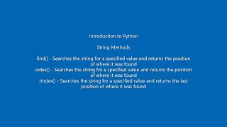 Python String Methods - find(), index(), rindex()