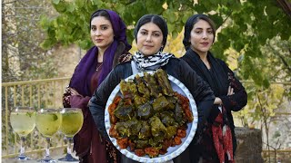 3 VILLAGE GIRLS MADE YUMMY GRAPE LEAF DOLMA AND LAMB ON DIY STOVES | VILLAGE LIFE OF IRAN