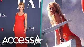 Pamela Anderson Pays Homage To 'Baywatch' With Bright Red Gown