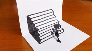 Very Easy!! How To Drawing 3D Stairs Step by Step - Trick Art on Paper