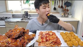 꽃돼지 BBQ자메이카 통다리 배추김치 김치굴림만두 후식 쌀밥 배추김치 한식먹방[korean food]mukbang Eating show 吃播