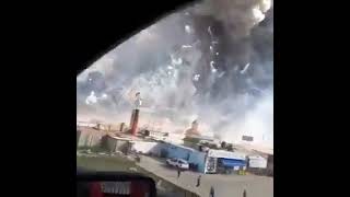 warehouse explosion with fireworks