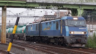 【豪快なジョイント音！】JR貨物 EH200-17号機+タキ12B 高A222仕業[5463レ] 坂城行 花月園前踏切通過！