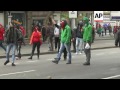 clashes at anti austerity protest in brussels