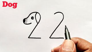 How to Draw Easy Dog From Number 22 | Number Drawing