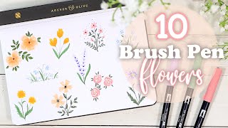 10 Easy Brush Pen Flowers // Beginner Friendly Drawing Tutorial