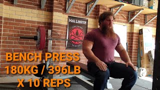 Heavy Bench Press 180kg / 396lb x 10 Reps - Garage Gym Powerlifting