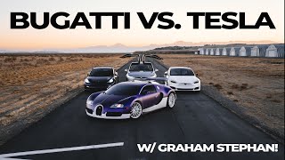 Bugatti Races the FASTEST Tesla in the World! Model S p100D, Model X, Model 3 Performance.
