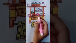 How To Draw Kitchen cabinet|Draw a Kitchen racks in 1 Point Perspective