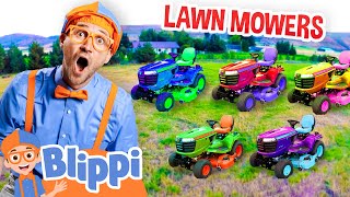 Rainbow Lawn Mowers with Blippi! | Vehicles For Kids | Educational Videos For Children