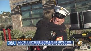 Local boy's Christmas wish comes true when Marine dad surprises him at school