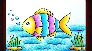 Fish Drawing || How to Draw Fish Scenery || Under Water Fish Scenery Drawing || Fish Drawing Colour.