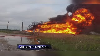 Wilson County, Kansas crews say lightning this morning sparked a tank battery fire south of Neodesha