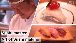 Art of sushi making by sushi master.