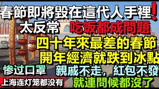 40年來最慘淡春節，城市農村靜悄悄，傳統靠老人維持，上海連燈籠都沒幾個，全城籠罩衰敗氣氛，以前瘋狂消費，現在人都銷售停止消費，接下來吃饭都成问题#農曆新年#新年小粉紅在做什麼#大陸春節#大陸回鄉#初二