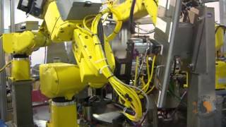 PCM pouch line with 3 Fanuc robots - complete turnkey project