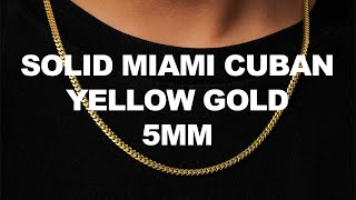 LoveBling Yellow Gold 5mm Solid Miami Cuban Link Necklace with Lobster Lock (Available 18\