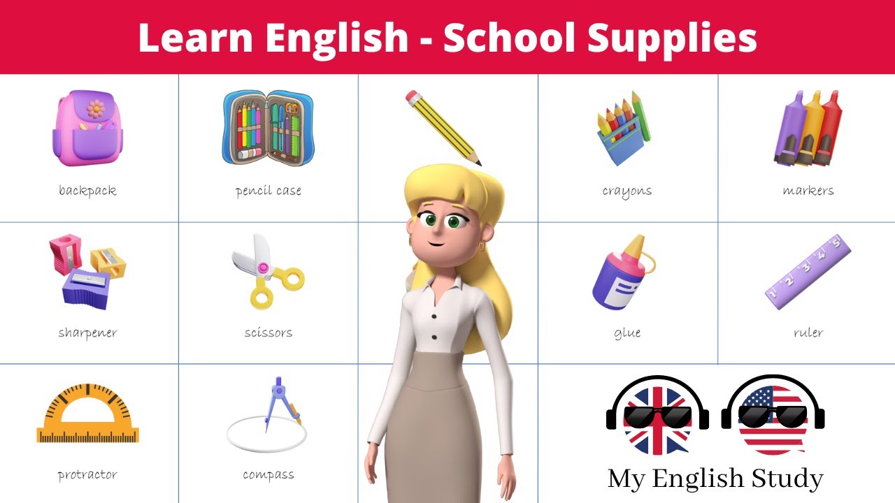 Learn English Vocabulary 38 School Supplies Things In The