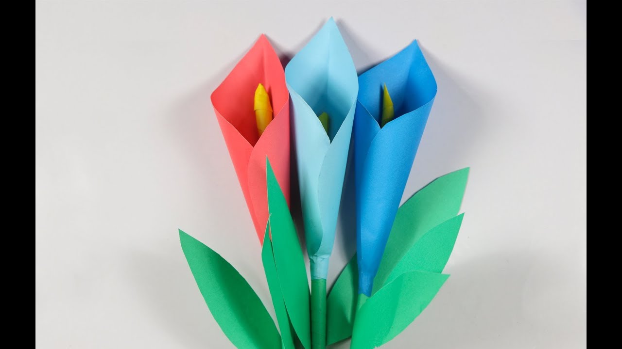 How To Make Calla Lily Paper Flower | Easy Origami Flower Making | DIY ...