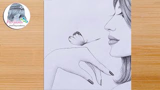 Step by Step Pencil Sketch Tutorial for beginners | How to draw a girl with butterfly -nasıl çizilir