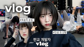 [VLOG] 판교 개발자 브이로그 | 직장인 아침운동🦾..야근..그리고 인생 첫 단발..🥲 | 자기관리  | F45 운동 후기 | 민티아 추천