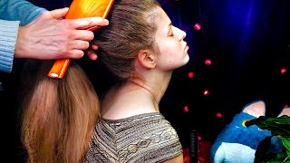 ASMR Ponytail Brushing on Real Hair | Relaxing Scalp, Face Massage \u0026 Sounds | No Talking